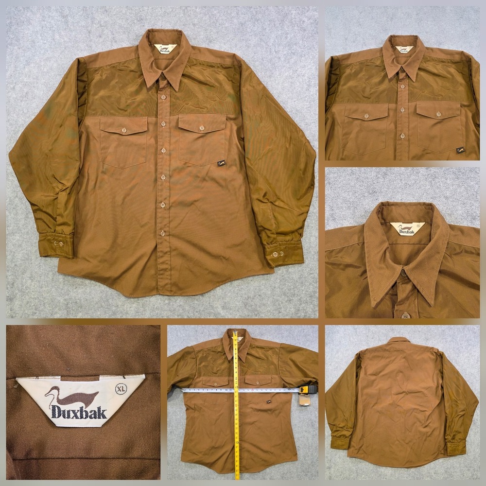 Duxbak Shirt Mens XL Brown Canvas Long‎ Sleeve Field Workwear Hunting Button Up